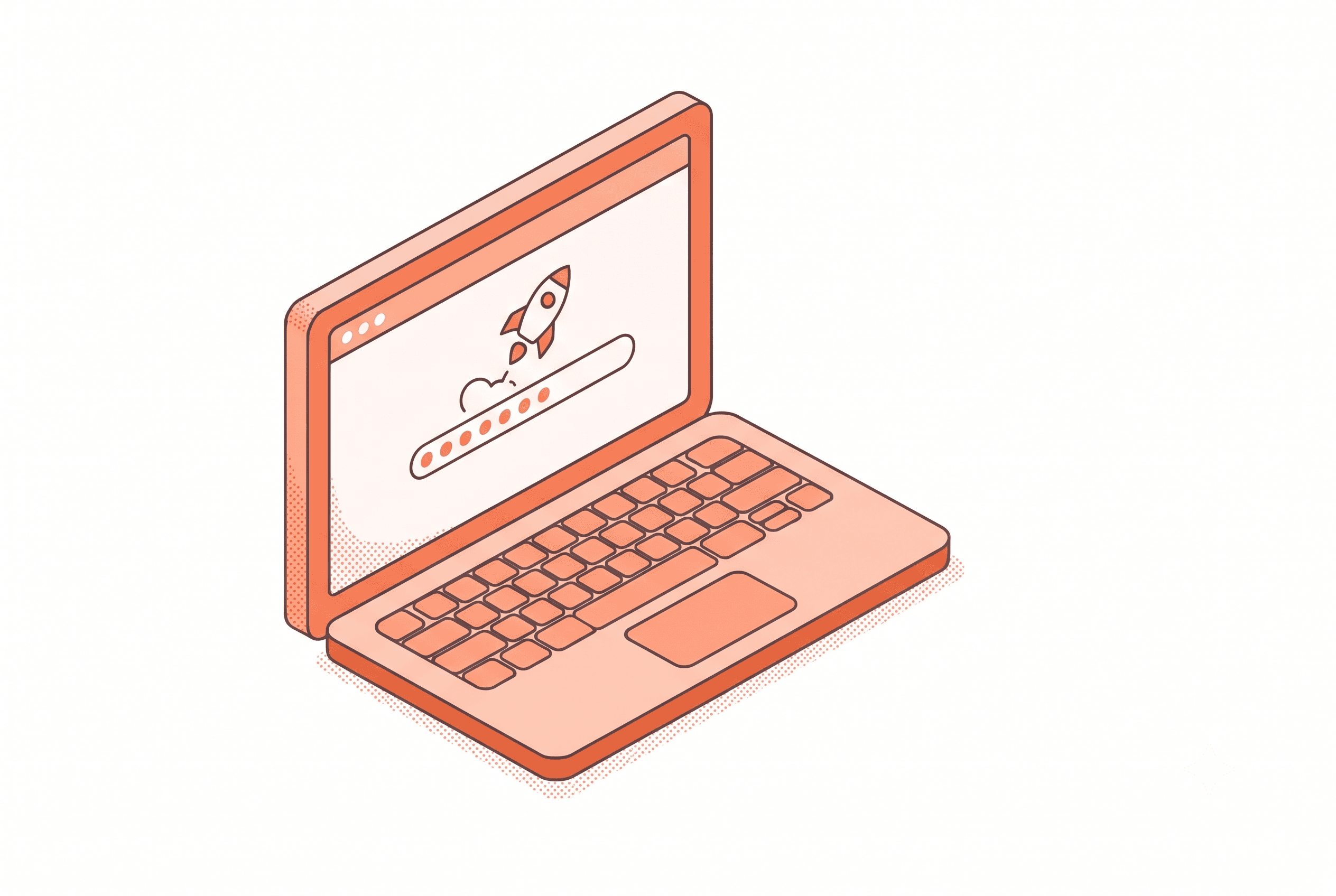 Isometric line-and-stipple illustration of device mockup frames, representing free device mockup generator tools tested for an agency's multi-product listing refresh