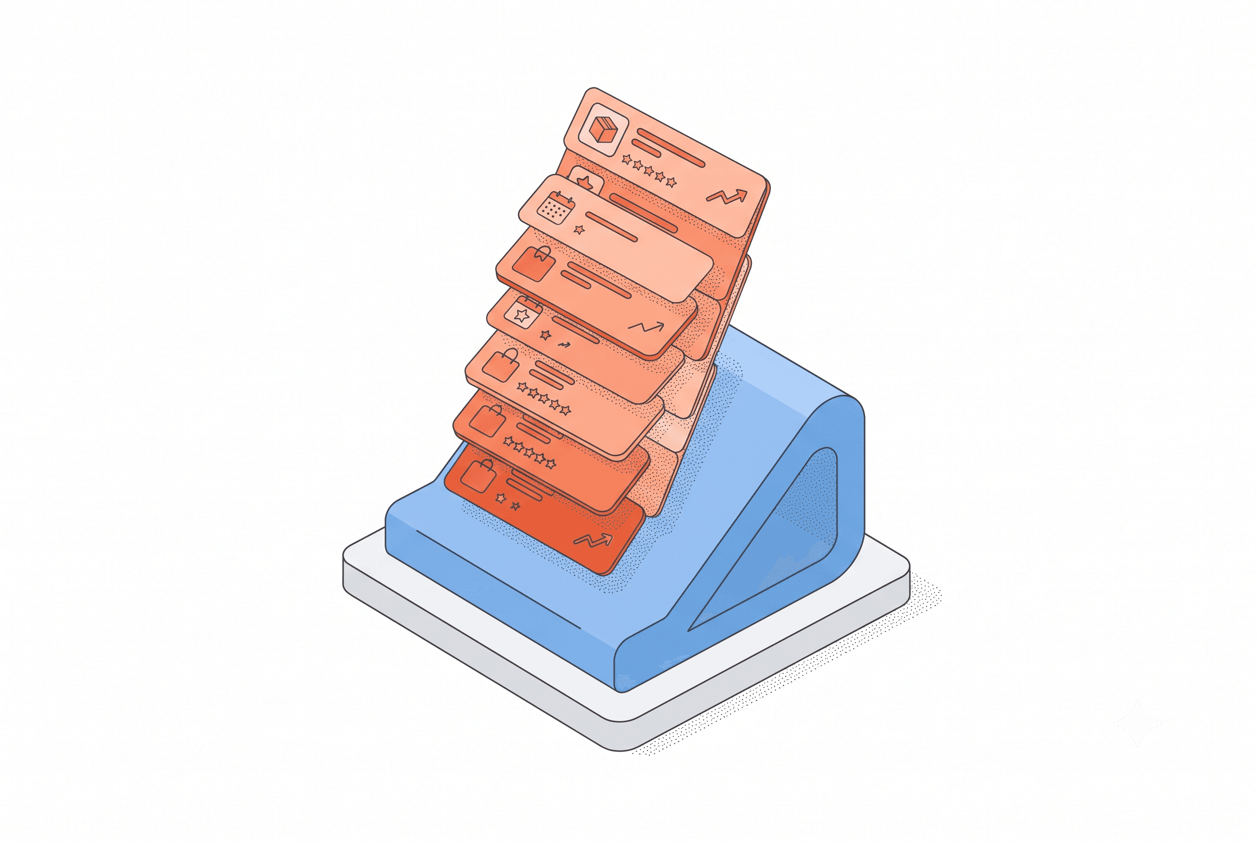 Isometric line-and-stipple illustration of device mockup frames, representing free device mockup generator tools tested the night before a solo Product Hunt launch